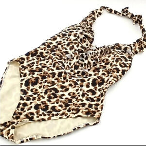 Bleu Rod Beattie women's leopard ruffle halter One-piece swimsuit size 8